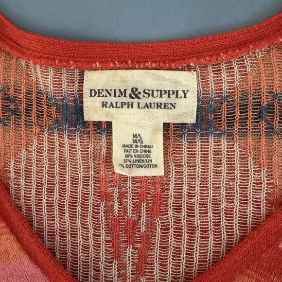 Denim & Supply Ralph Lauren Southwestern Fringe Orange Aztec Poncho Sweater - Picture 4 of 4
